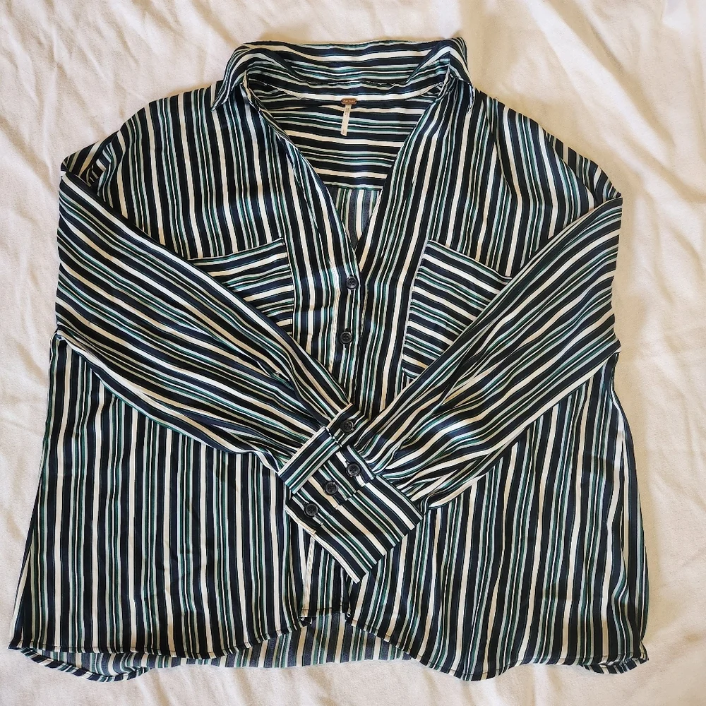 Free People Striped Blouse Size Large Boho Flowy Lightweight Top